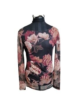 White House Black Market Sheer Floral Mesh Top XS – Romantic Long Sleeve Shirt